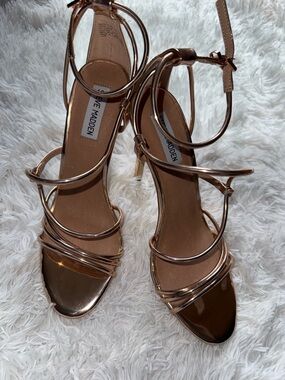 Steve Madden Metallic Rose Gold Strappy High Heel Sandals